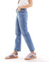 Фото #3 товара Pull&Bear high rise straight leg comfort jean in medium blue