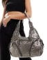 Фото #6 товара Bershka strappy stud detail handbag in metallic grey