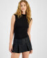 ფოტო #2 პროდუქტის Juniors' Ruched Mock-Neck Sleeveless Bodysuit