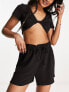 Фото #4 товара Only ruched linen look shorts in black