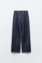 WIDE-LEG LINEN-BLEND DENIM-EFFECT TROUSERS