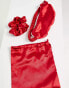 Missguided 7 piece satin pyjama set in red