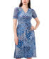 Фото #3 товара Petite Printed Sheer-Sleeve Fit & Flare Dress