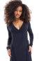 ASOS DESIGN v neck long sleeve midi dress with full hem in washed black