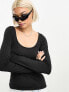 Фото #1 товара Weekday Tea fine jersey long sleeve top with scoop neck in black