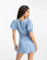 ASOS DESIGN Petite soft denim seamed mini tea dress in blue