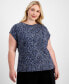 Фото #1 товара Plus Size Printed Knit Pleated-Trim Top