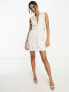 Фото #4 товара ASOS DESIGN dripped jewel embellished structured blazer mini dress with cut out back detail in white