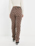 Фото #2 товара Only high waisted straight leg trousers in brown checkerboard