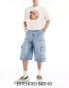 Фото #1 товара ASOS DESIGN super long length denim jorts with cargo detailing in light blue wash