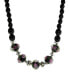 ფოტო #1 პროდუქტის Silver-Tone Black Floral Beaded 15" Adjustable Necklace