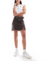 Pimkie distressed leather look belted mini skirt with front splits in brown