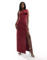 Фото #2 товара Vesper one shoulder bow detail maxi dress in dark red