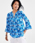 ფოტო #1 პროდუქტის Petite Printed 3/4-Sleeve Pintuck Top, Created for Macy's