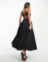 Фото #2 товара ASOS DESIGN cotton structured midi dress with ruched bust and pleat skirt in black