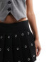 Pull&Bear eyelet detail pleated mini skirt in black