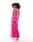 ASOS DESIGN one shoulder ruffle maxi dress with satin chiffon mix in fuchsia pink