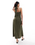 ASOS DESIGN halter drop waist ribbed maxi with bust seam detail in khaki