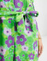 Native Youth bold floral belted boilersuit in green and purple