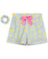 Фото #3 товара Пижама для девочек Max & Olivia в полоску с лимонным принтом, топы, шорты и резинка для волос - набор