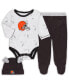 ფოტო #1 პროდუქტის Newborn and Infant Boys and Girls White, Brown Cleveland Browns Dream Team Onesie Pants and Hat Set