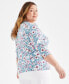 ფოტო #2 პროდუქტის Plus Size Printed Pima Cotton 3/4-Sleeve Top, Created for Macy's