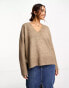 Фото #1 товара Pimkie wool mix longline v neck jumper in taupe