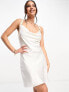 Фото #3 товара ASOS DESIGN satin cowl neck mini slip dress with daisy trim straps in ivory