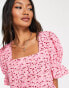 Vero Moda smock mini dress in ditsy pink floral print