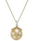 ფოტო #1 პროდუქტის 14k Gold Golden South Sea Pearl (14mm) and Diamond Accent Crown Pendant Necklace