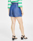 Фото #2 товара Women's Paperbag-Waist Belted Chambray Shorts, Created for Macy's