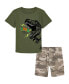 ფოტო #1 პროდუქტის Baby Boys Dinosaur Graphic T-Shirt & Camouflage Canvas Shorts Set