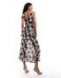 River Island floral print cowl neck maxi dress in black Черный, 36 - фото #3