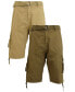 Фото #1 товара Men's Belted Cargo Shorts with Twill Flat Front Washed Utility Pockets, Pack of 2