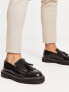 ASOS DESIGN loafers in black leather with chunky sole and contrast stitch