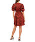 Women's Printed V-Neck Tiered Bubble Puff Sleeve Mini Dress