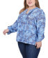 Фото #3 товара Plus Size Long Roll Tab Sleeve Pintuck Front Blouse