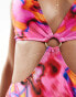 Фото #8 товара South Beach cut out marble print swimsuit in bright pink abstract print