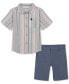 Фото #1 товара Baby Boys Cotton Striped Button-Up Shirt & Twill Shorts, 2 Piece Set