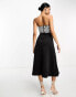 ASOS DESIGN silver sequin embellished bandeau skater midi dress in black