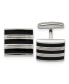 ფოტო #2 პროდუქტის Stainless Steel Polished Grooved Black Rubber Stripes Cufflinks