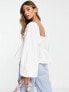 ASOS DESIGN v neck crochet top with frill sleeve and peplum hem in mixed pastel