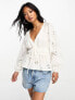 ASOS DESIGN kimono sleeve broderie top with tie waist in white