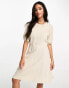 JDY linen look tie back mini dress in stone