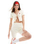 Фото #1 товара Pieces tie front embroidered strawberry top co-ord with contrast red trim in cream