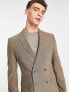 Topman super skinny herringbone double breasted suit jacket in brown