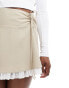 Фото #2 товара Miss Selfridge tailored double layer ruched mini skirt in stone