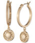 Фото #1 товара Серьги GIVENCHY Gold-Tone Logo Coin Charm Hoop