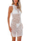 Фото #1 товара Women's White Open Knit Sleeveless Mini Cover-Up Beach Dress