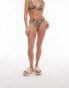 Фото #4 товара Topshop abstract floral print ring trim bikini bottom in chocolate